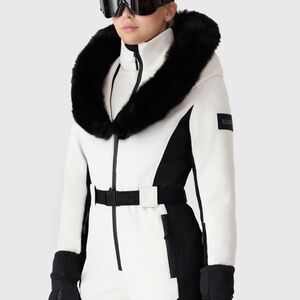 Mackage Women's White and Black Fur-Trim Ski Jumpsuit